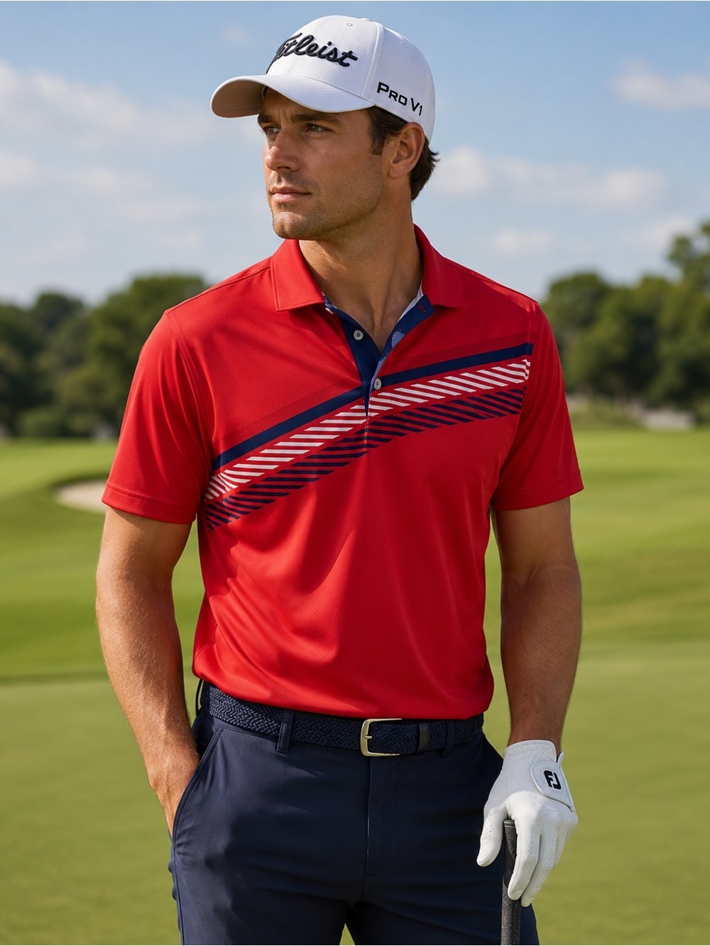 PGA Tour Pro Series Red Graphic Golf Polo Shirt Mens Large Athletic Fit Active